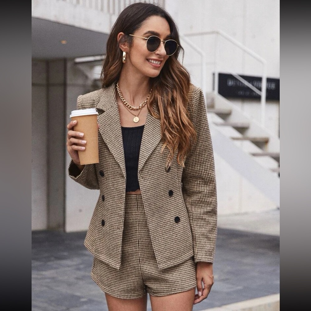 Shein Unity Double Button Houndstooth Blazer & Sh… - image 1